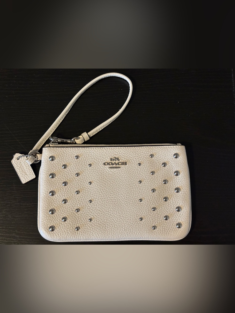 Coach Ivory Pebbled Leather Studded Wristlet Clutch